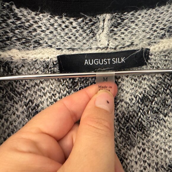 August Silk Black & White Chevron Fuzzy Mod Cardigan Sweater - Medium - Picture 4 of 7